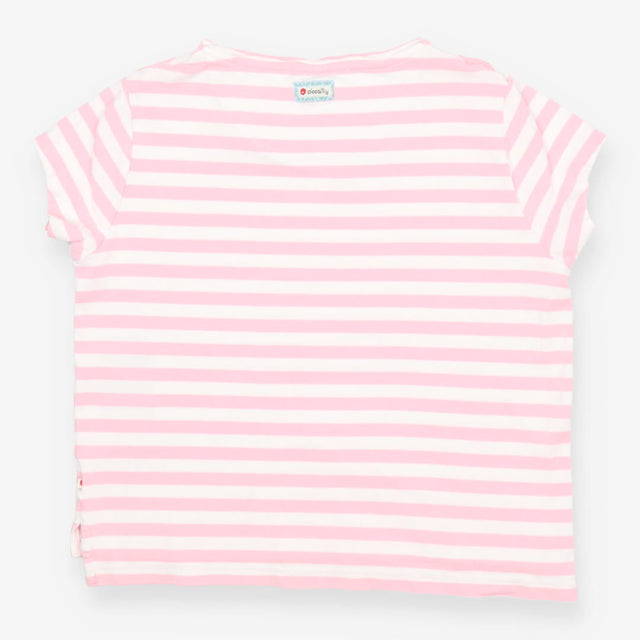 Organic Cotton Pink Stripe T‑Shirt – Open Neck