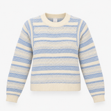 Chunky Textured Knit Striped Jumper Blue Cream