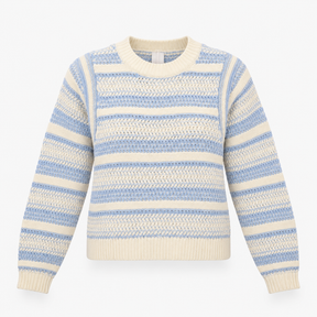 Chunky Textured Knit Striped Jumper Blue Cream