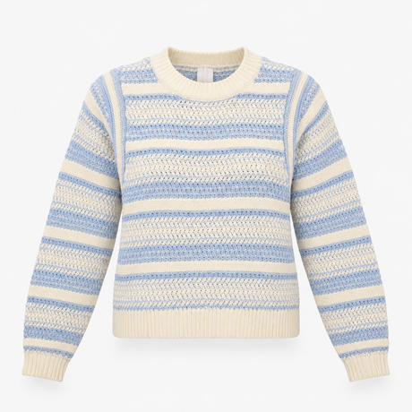 Chunky Textured Knit Striped Jumper Blue Cream