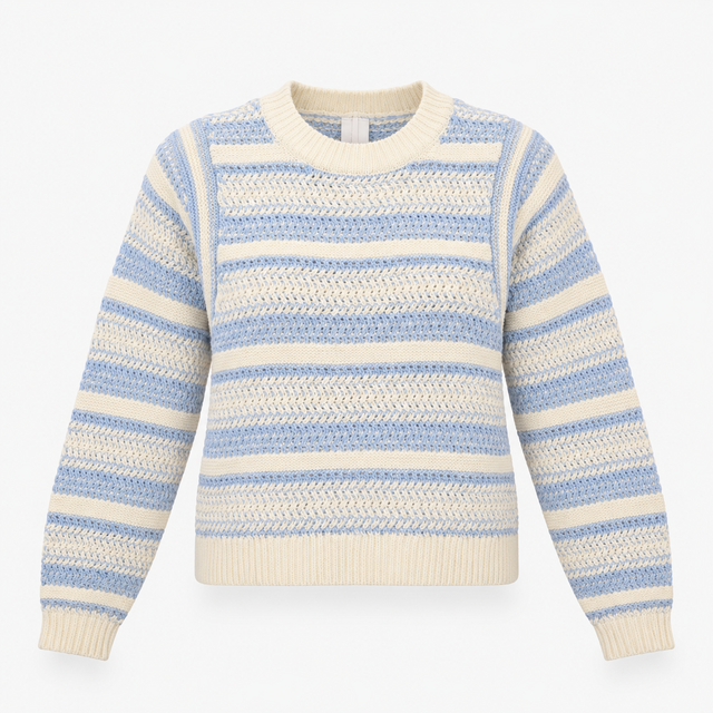 Chunky Textured Knit Striped Jumper Blue Cream