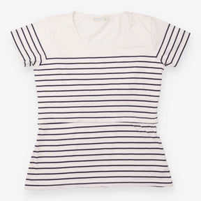 Nursing Top Cream Navy Breton Stripe Layered Short