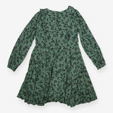 Jersey Dress Sage with navy Leaves and Red Berries