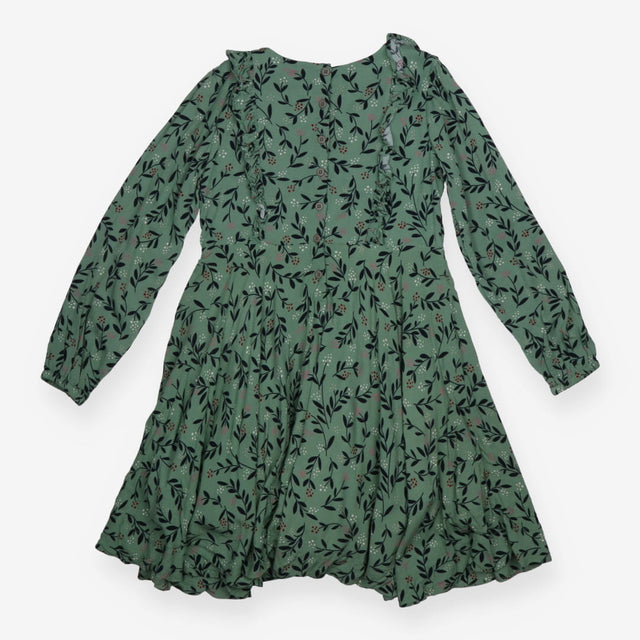 Jersey Dress Sage with navy Leaves and Red Berries