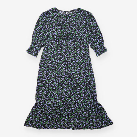  Black Purple Berry Print Midi Dress