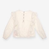 Blouse white muslin frill shoulder LS