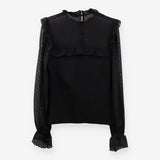Polka Dot Sheer Blouse Spot Print Tie Neck Shirt