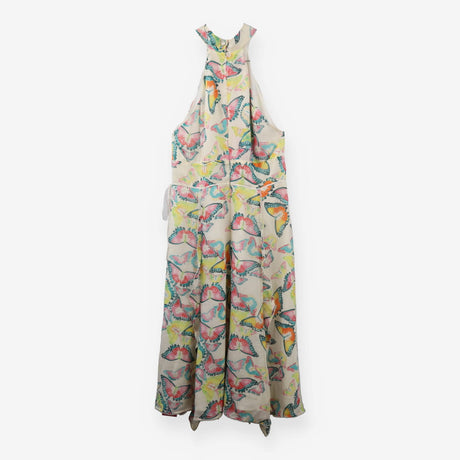 Vintage Silk Midi Dress, Cream Butterfly Print