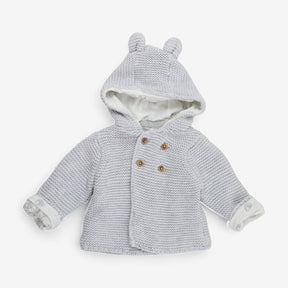 Knit Hood Cardigan Grey with Hedgehog Lining