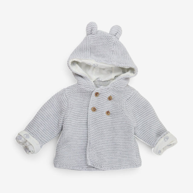 Knit Hood Cardigan Grey with Hedgehog Lining