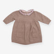 Dress Long Sleeve Knit Brown with Floral Collar