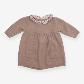 Dress Long Sleeve Knit Brown with Floral Collar