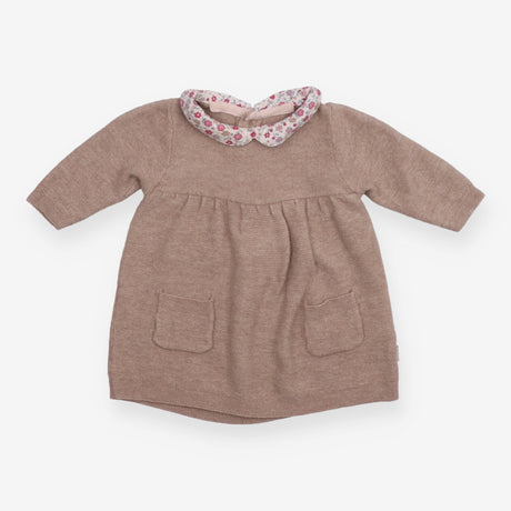 Dress Long Sleeve Knit Brown with Floral Collar