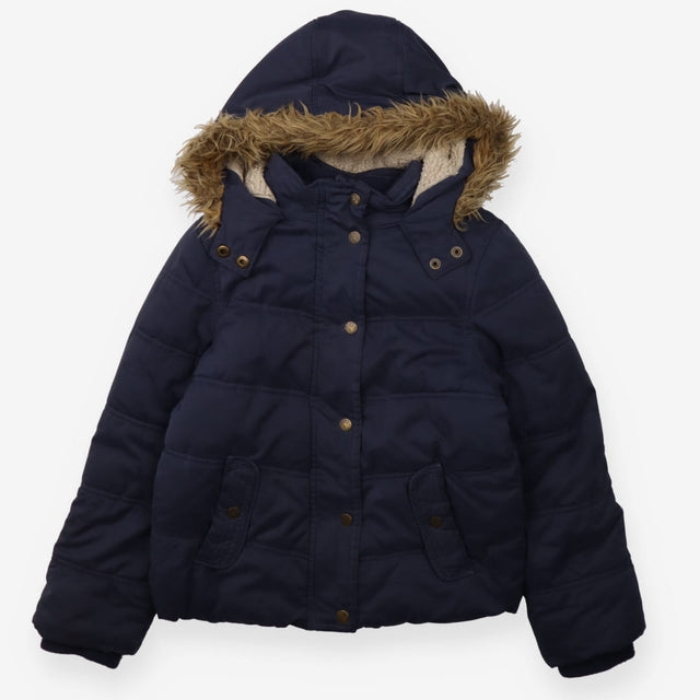Navy fleece lined coat with fur hood