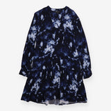 Smock Dress Navy Blue Tie Dye Long Sleeve Ruffle H