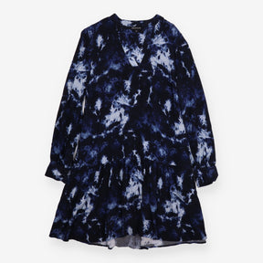 Smock Dress Navy Blue Tie Dye Long Sleeve Ruffle H