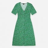 Maxi Dress Green Purple Berry Print Button Front