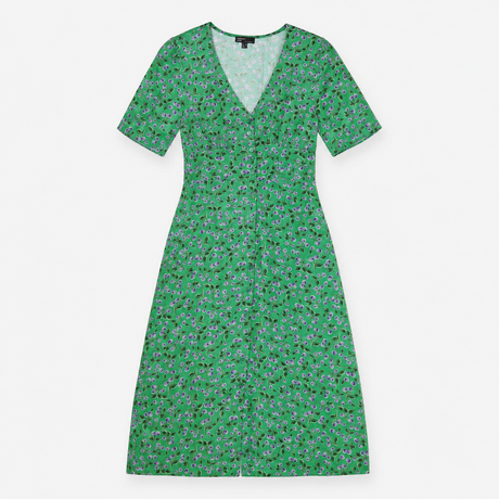 Maxi Dress Green Purple Berry Print Button Front