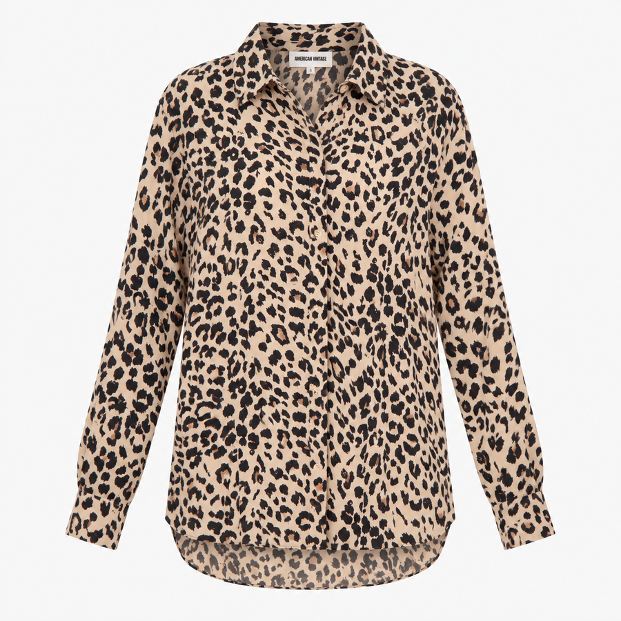 Shirt Dress Beige and Black Leopard Print