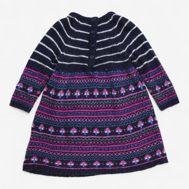Knitted jumper dress navy with pink mushrooms