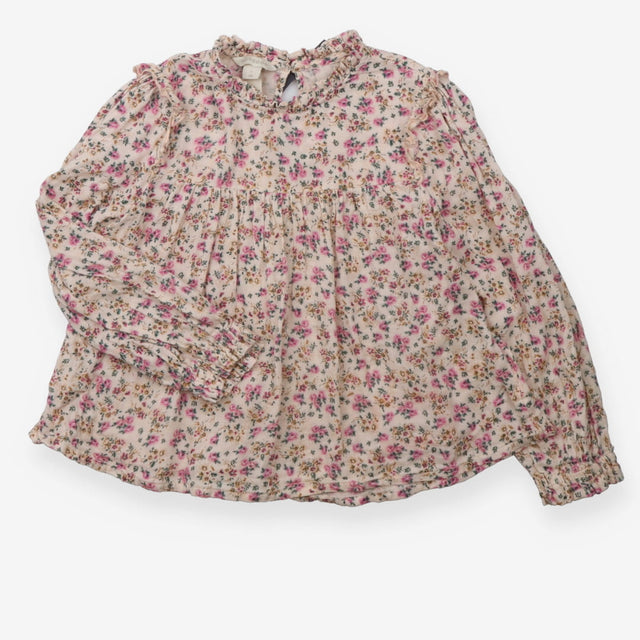 Top Long Sleeve Frill Collar Pink Floral
