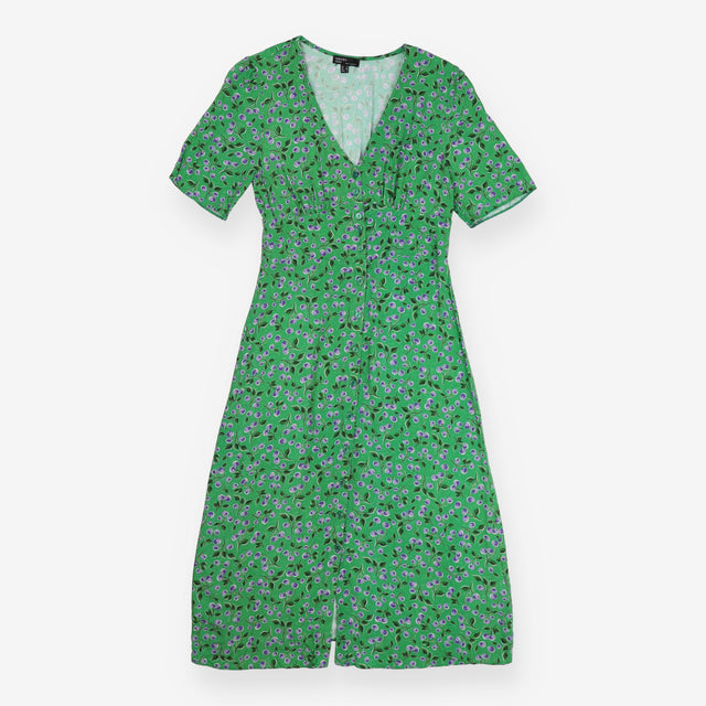 Maxi Dress Green Purple Berry Print Button Front