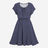 Dress Navy Blue Patterned Short Sleeve 