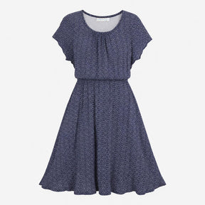 Dress Navy Blue Patterned Short Sleeve 