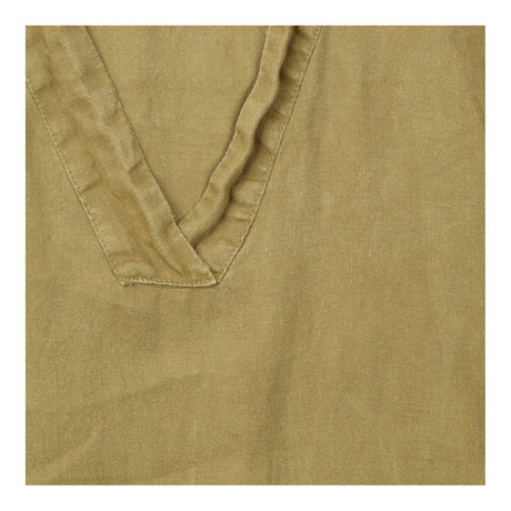 Tunic Dress Khaki Green V Neck Short Sleeve Front 