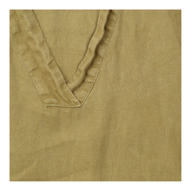 Tunic Dress Khaki Green V Neck Short Sleeve Front 