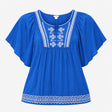 Cobalt Royal Blue 100% Viscose White Folk Embroide