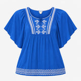 Cobalt Royal Blue 100% Viscose White Folk Embroide