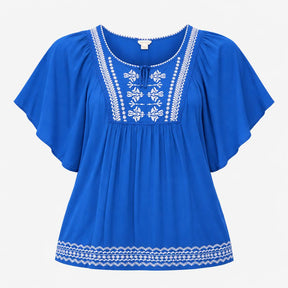 Cobalt Royal Blue 100% Viscose White Folk Embroide