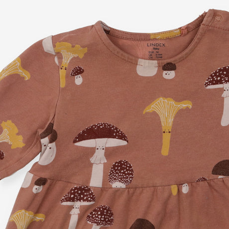 Brown LS dress with mushrooms