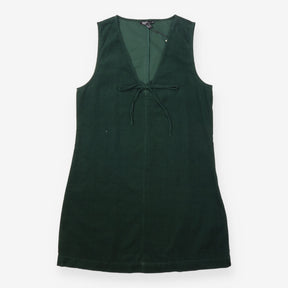 Pinafore Dress Forest Green Cord Tie Front