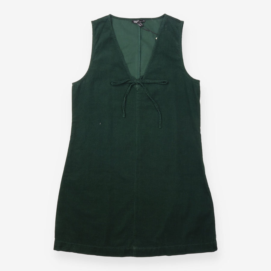 Pinafore Dress Forest Green Cord Tie Front