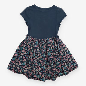 Dress SS pointelle top cotton blue floral skirt