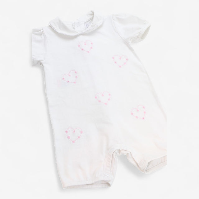 Romper White with Collar and Embroidered Hearts