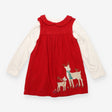 Dress Cord Red Deer an Robin Applique with Cream T