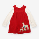 Dress Cord Red Deer an Robin Applique with Cream T
