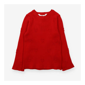 Red knit long sleeve t-shirt ribbed with hearts