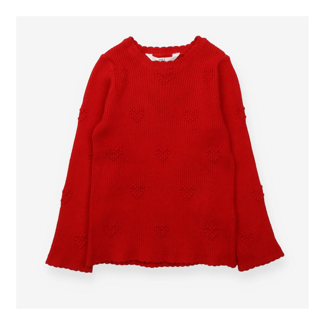Red knit long sleeve t-shirt ribbed with hearts