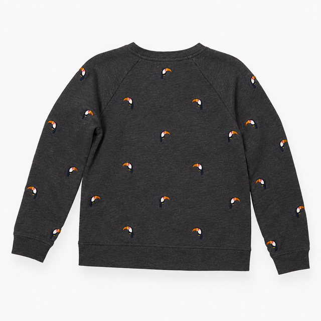 Sweatshirt Grey Toucan Embroidered Crew Neck Ragla