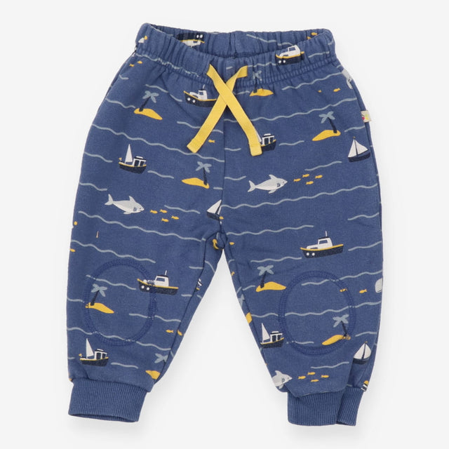 Joggers blue sea sharks boats