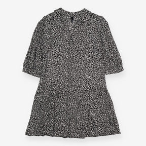 Tunic Blouse Black Ditsy Floral Print Puff Sleeve