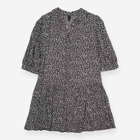 Tunic Blouse Black Ditsy Floral Print Puff Sleeve