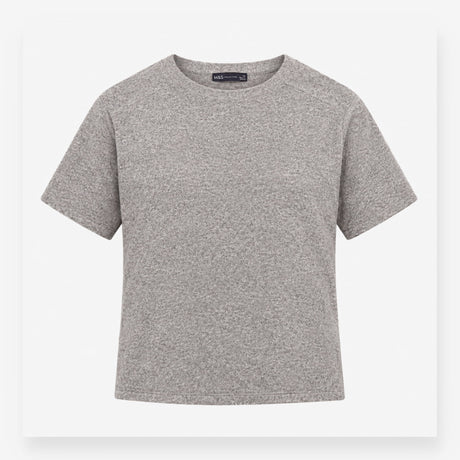 Top Soft Knit Grey Marl Crew Neck Short Sleeve Loo