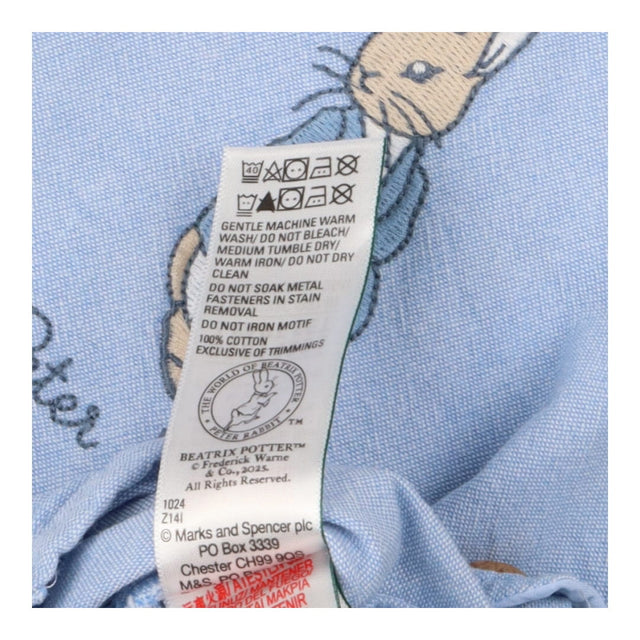 Chambray Peter Rabbit shortie dungarees with navy 