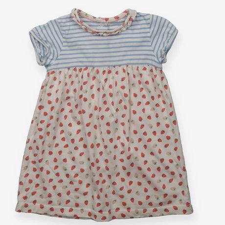Dress short sleeves blue and white striped strawbe