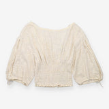 Blouse Ecru Tonal Embroidered Smocked Waist Balloo